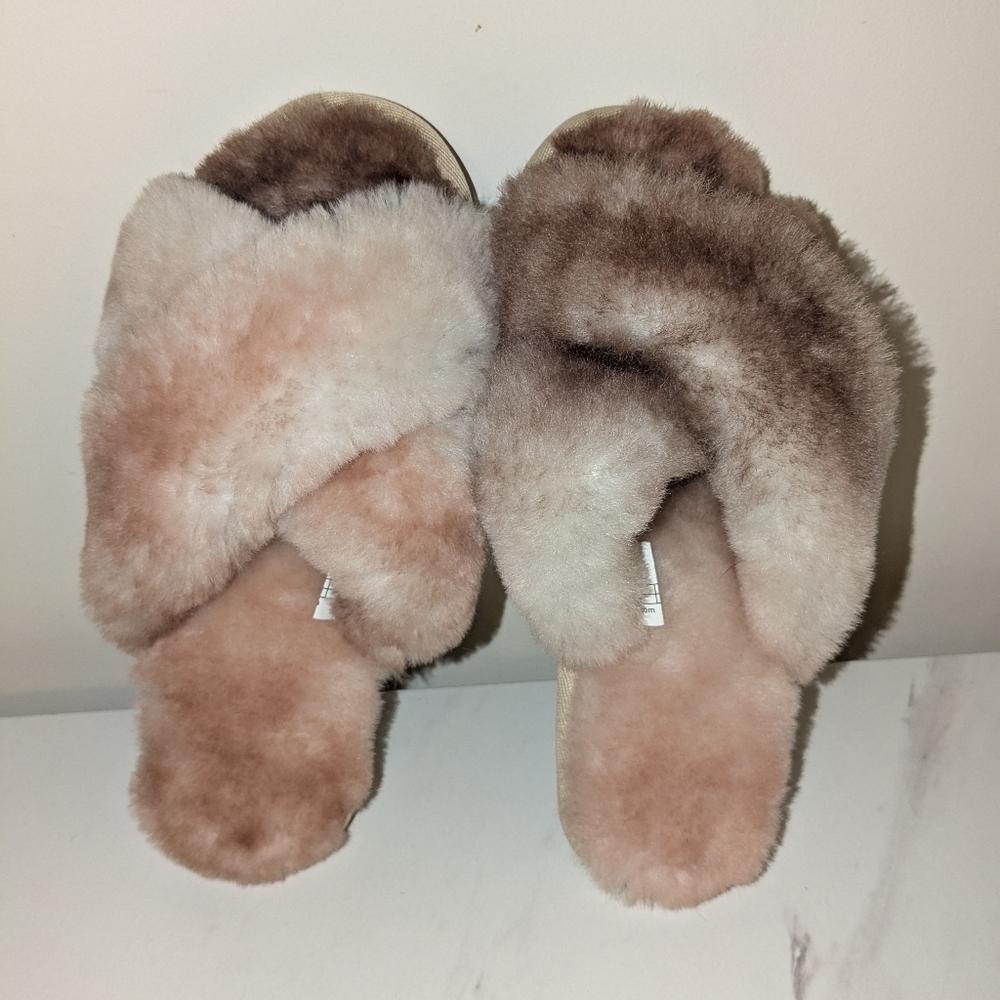 Real Genuine Sheep Fur Slippers Super Soft Size 6 sm Criss Cross EMU Australia